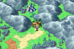 Isaac walks and runs on the World Map near Vale, the land tilting away towards the top of the screen